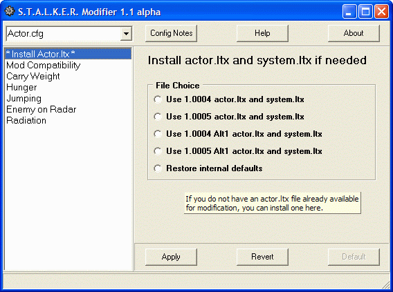 Actor configuration possibilities